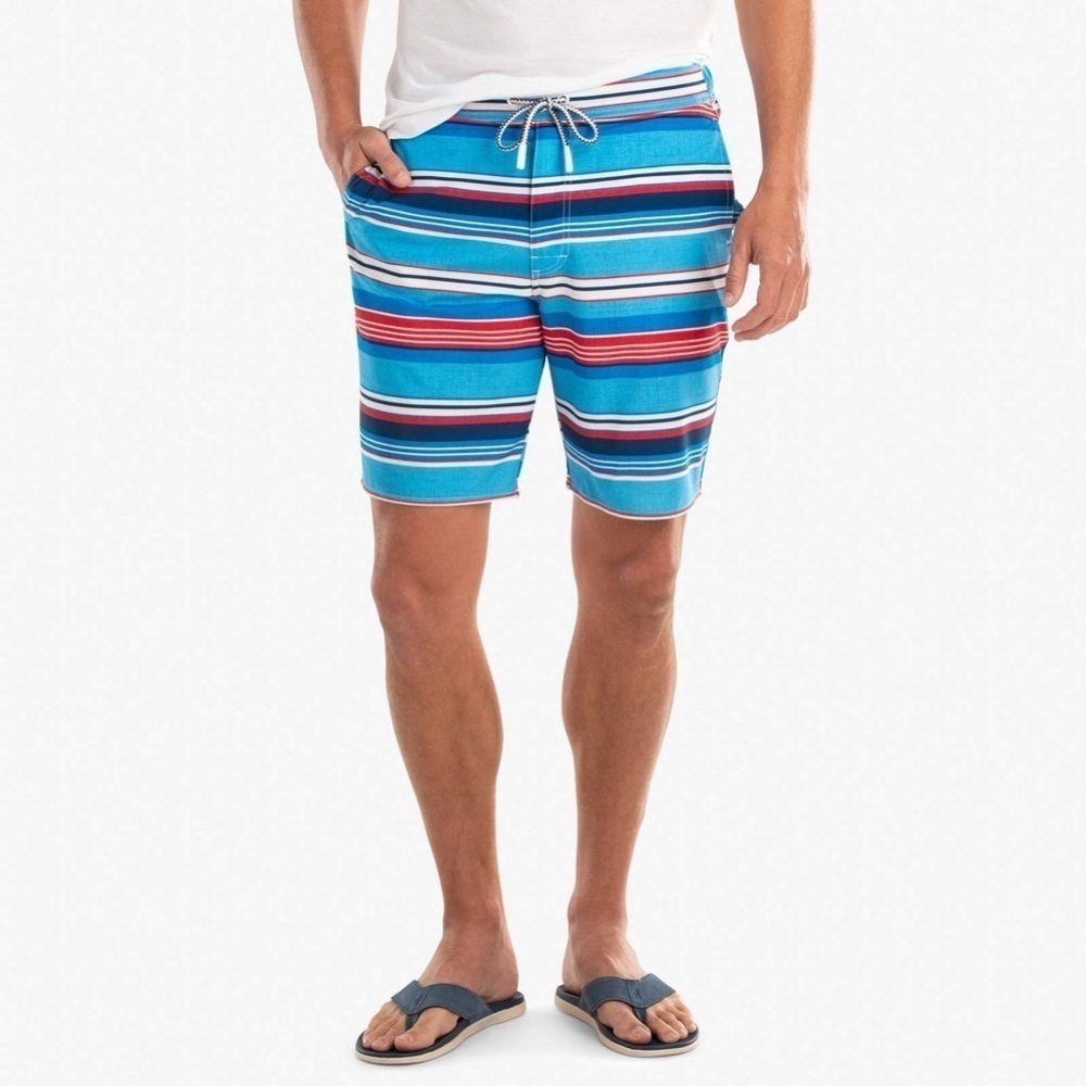 JOHNNIE-O EDISTO SURF SHORTS- BREAKER Red White & Striped Men’s XL